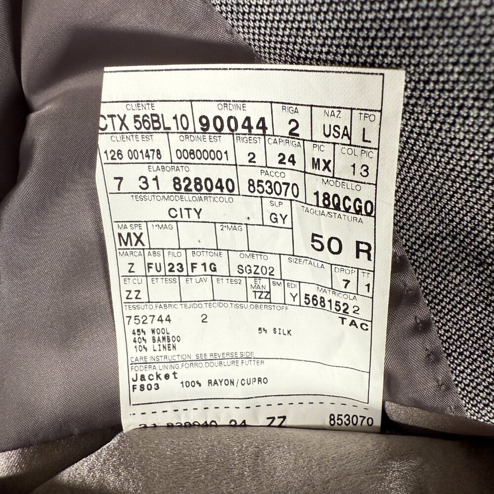 Z Zegna Blazer Men Size 50R Gray Wool Blend City 2-Button Jacket Made Mexico EUC - Picture 9 of 11